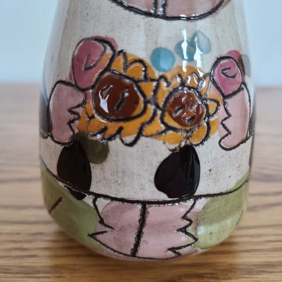 Terracotta Flower Woman Character Bottle with Head Stopper Porcelain Pottery Art - Picture 5 of 15